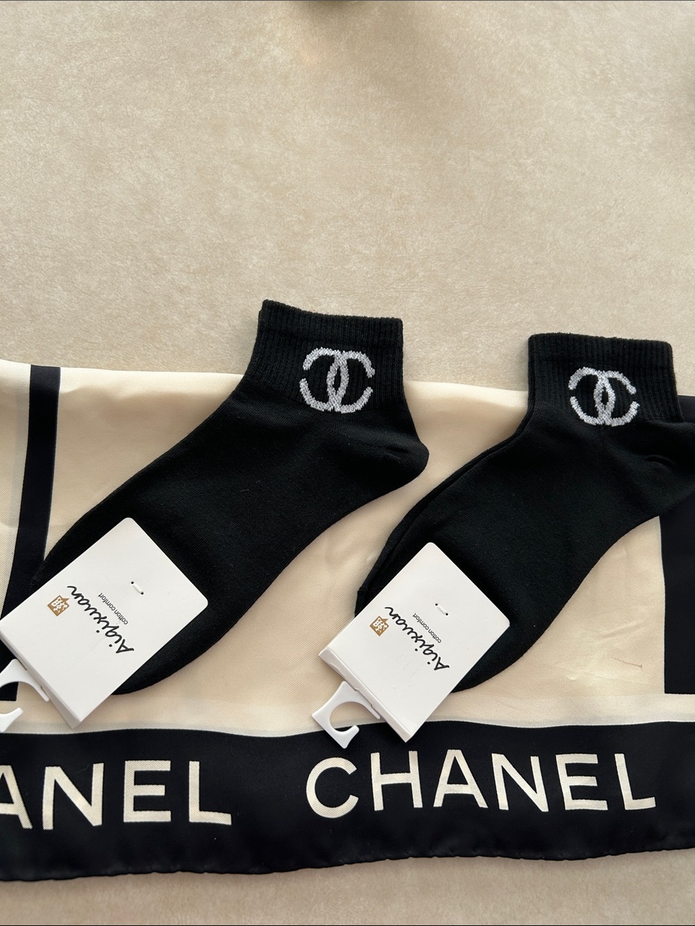 Black Ankle Socks with White Logo Detail